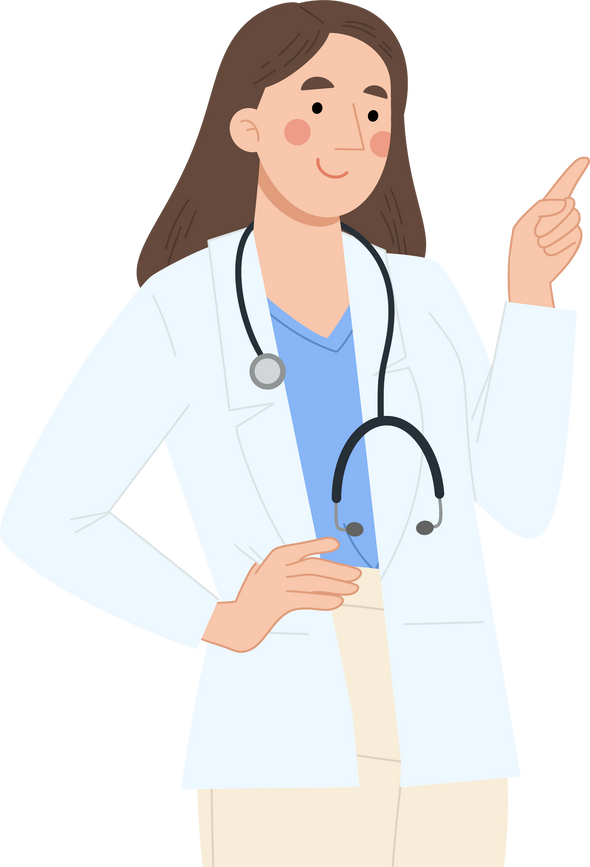 Female doctor pointing hand up illustration
